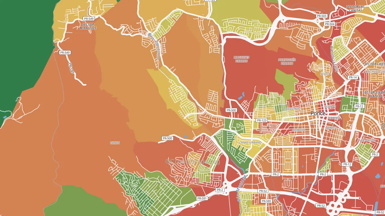 Jardines del Caribe, Ponce, PR Map of Theft Rates