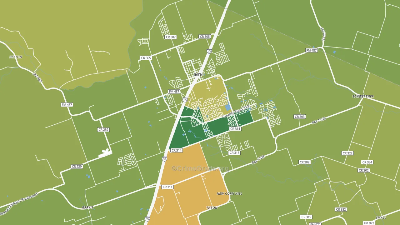 Jarrell, TX Map of Theft Rates