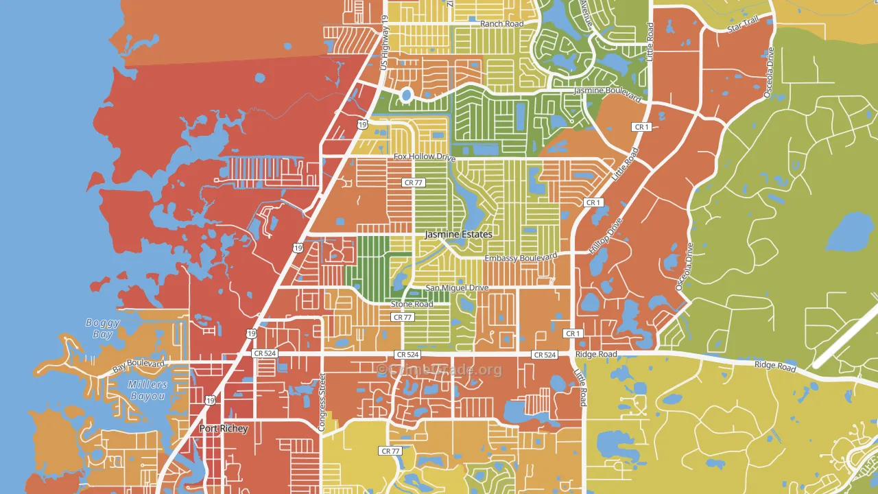 Jasmine Estates, FL Map of Theft Rates