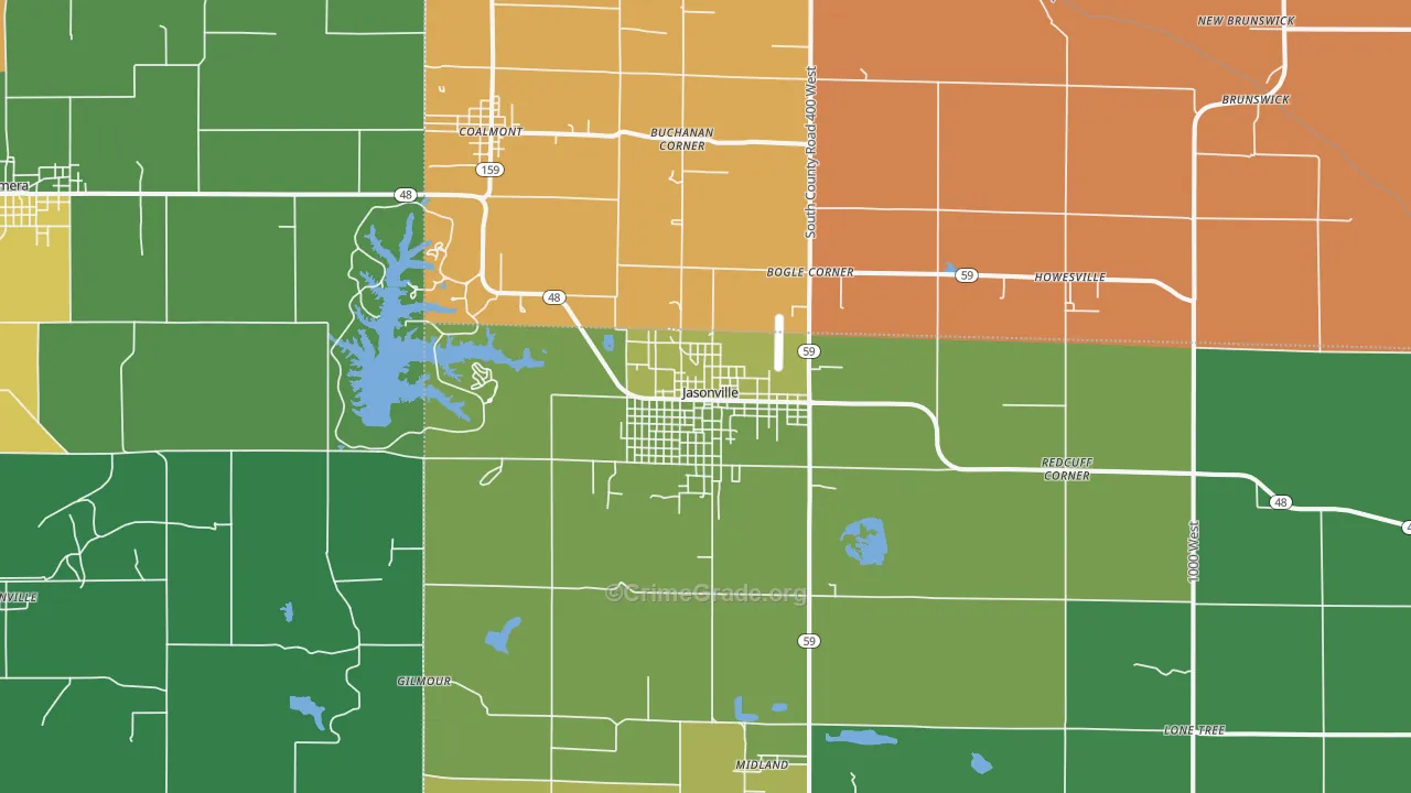 Jasonville, IN Map of Theft Rates