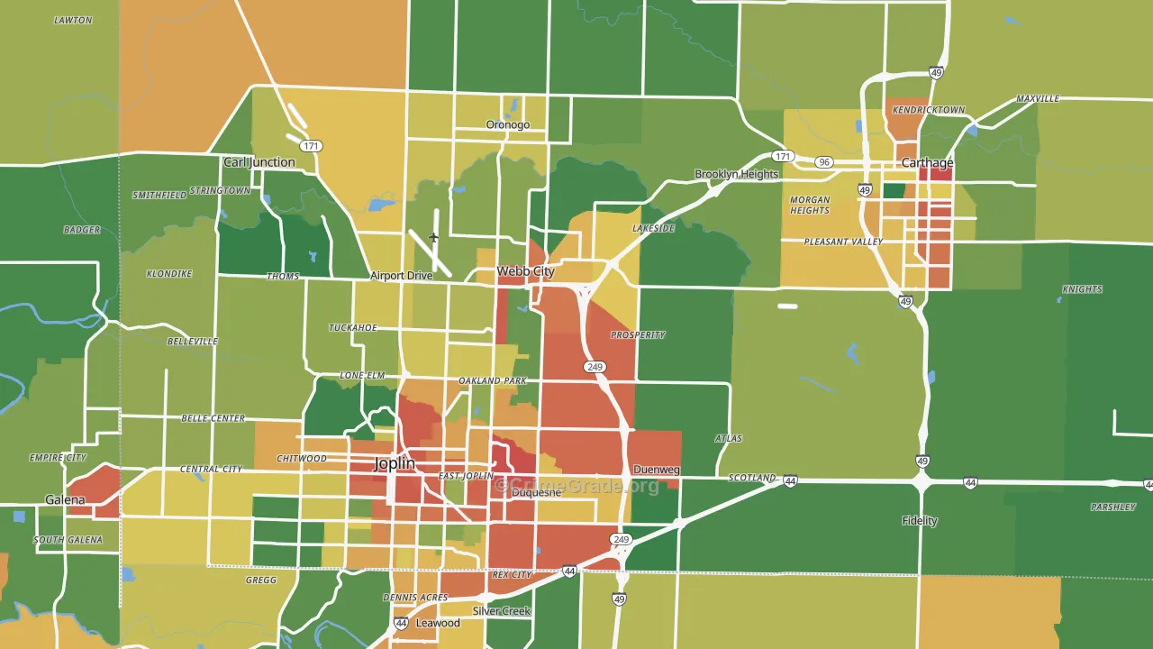 Jasper County, MO Map of Theft Rates