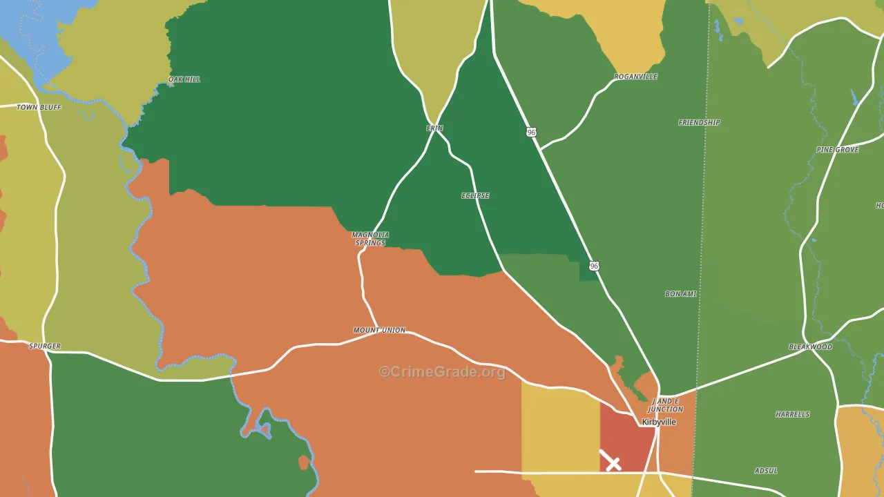 Jasper County, TX Map of Theft Rates