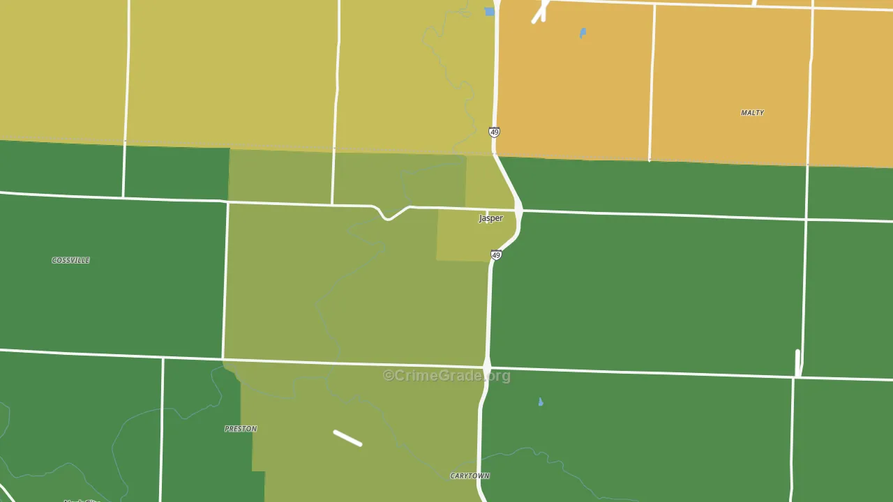 Jasper, MO Map of Theft Rates
