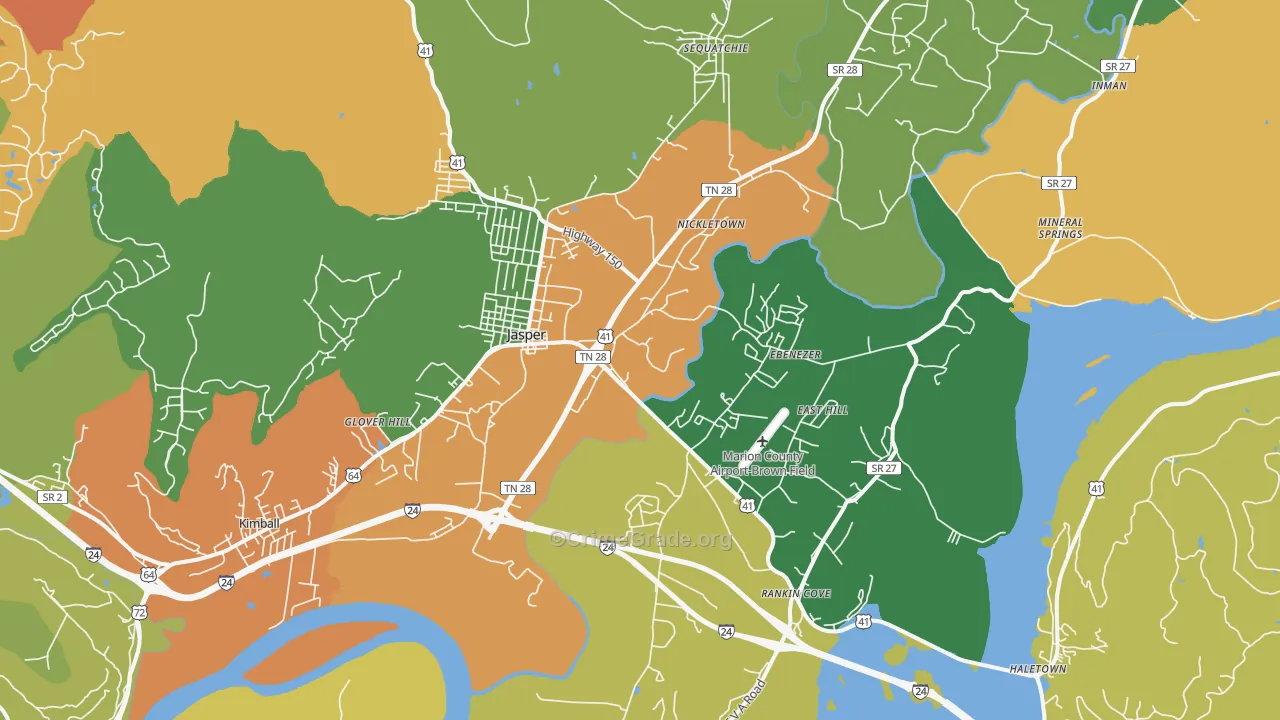 Jasper, TN Map of Theft Rates