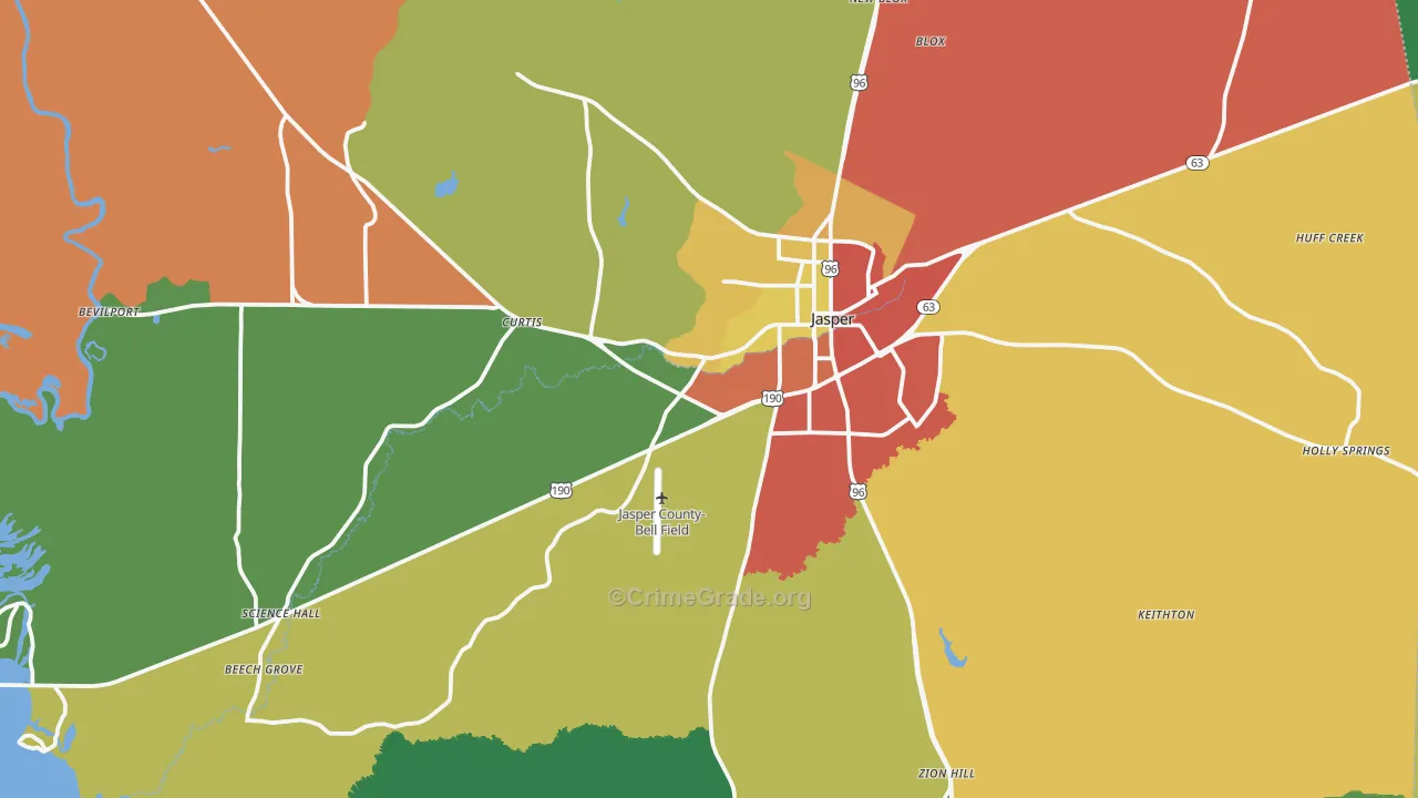 Jasper, TX Map of Theft Rates