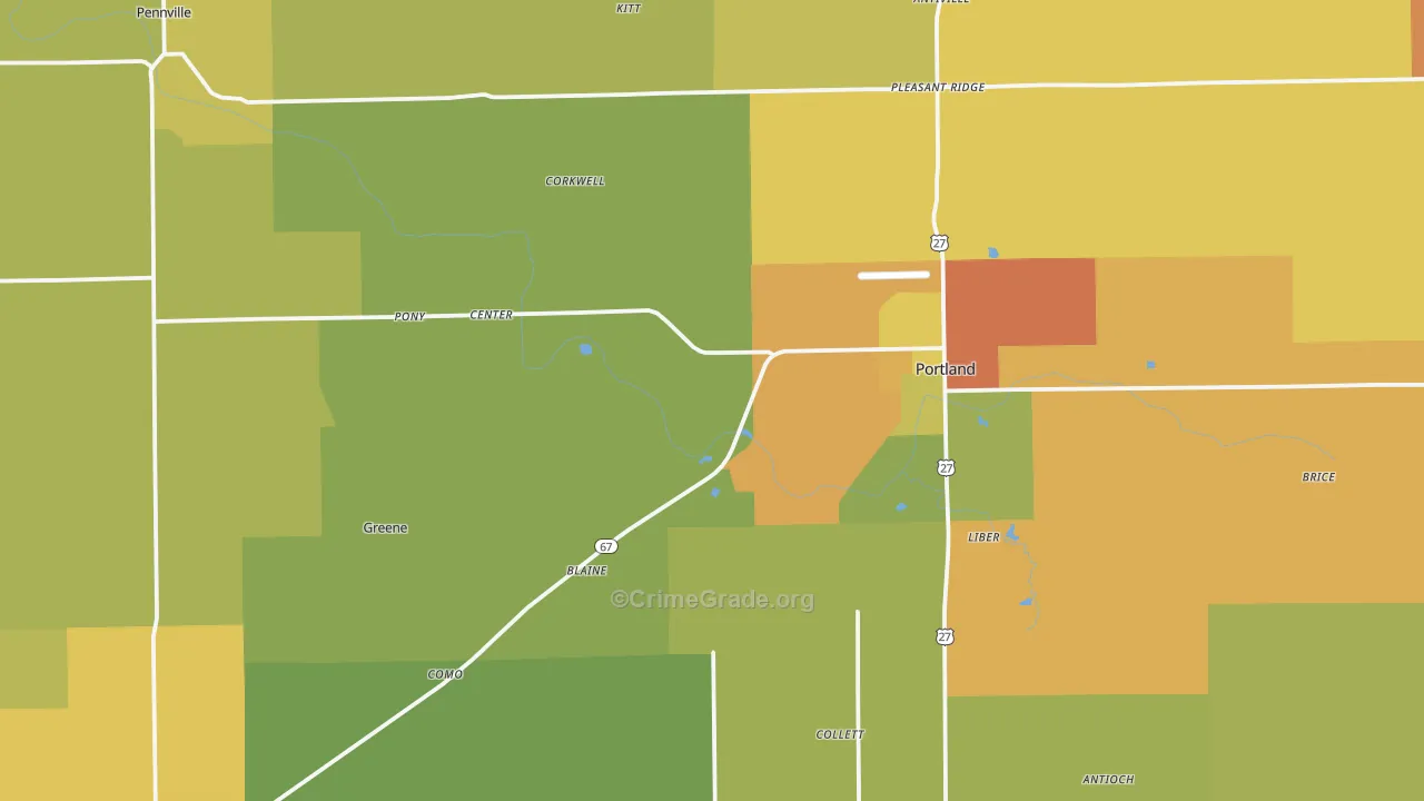 Jay County, IN Map of Theft Rates