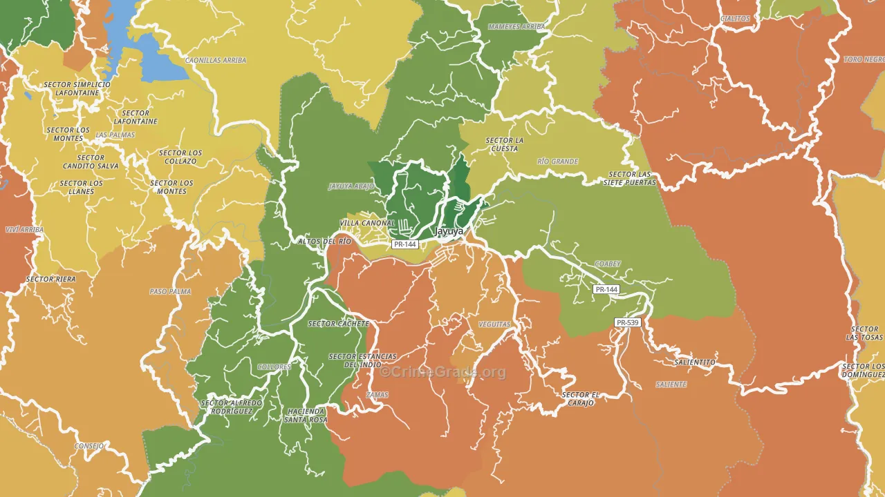 Jayuya Municipio, PR Map of Theft Rates