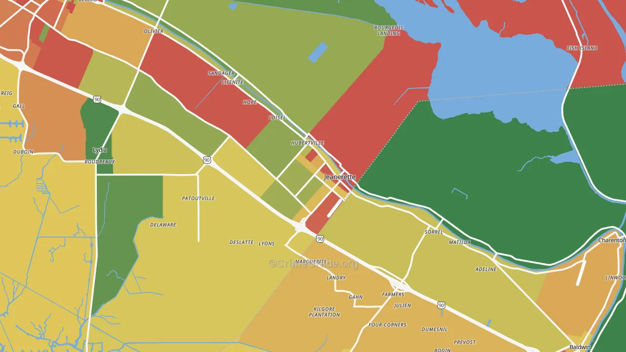 Jeanerette, LA Map of Theft Rates