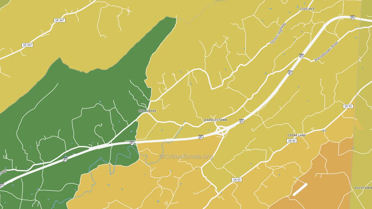 Jearoldstown, TN Map of Theft Rates