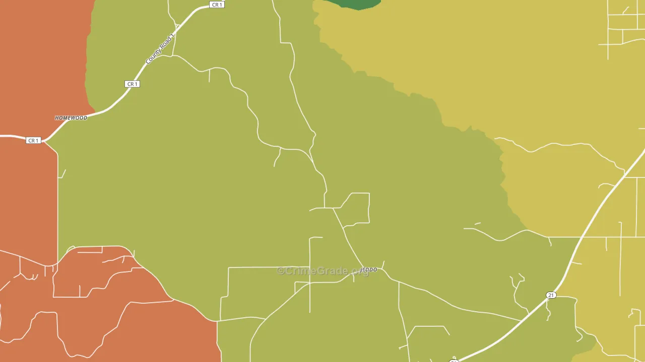 Jeddo, AL Map of Theft Rates