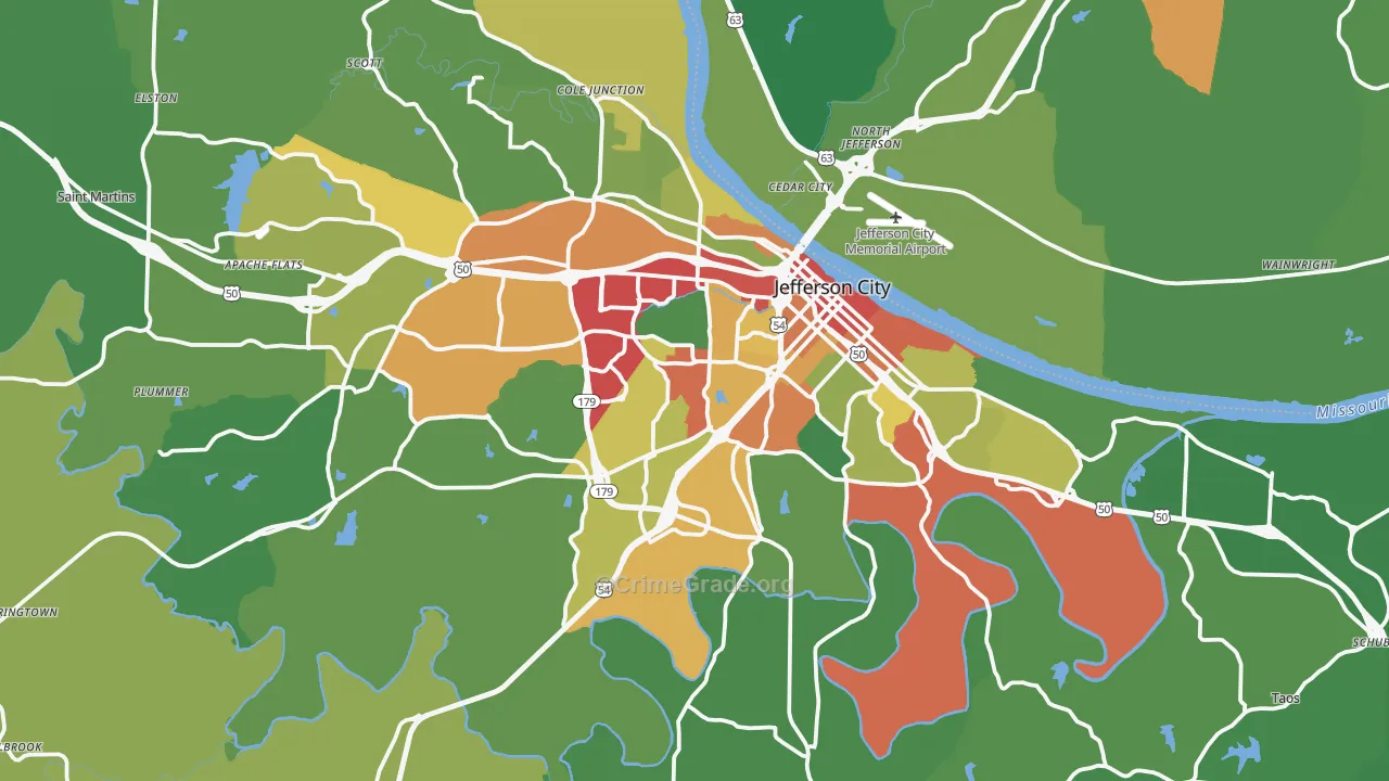 Jefferson City, MO Map of Theft Rates
