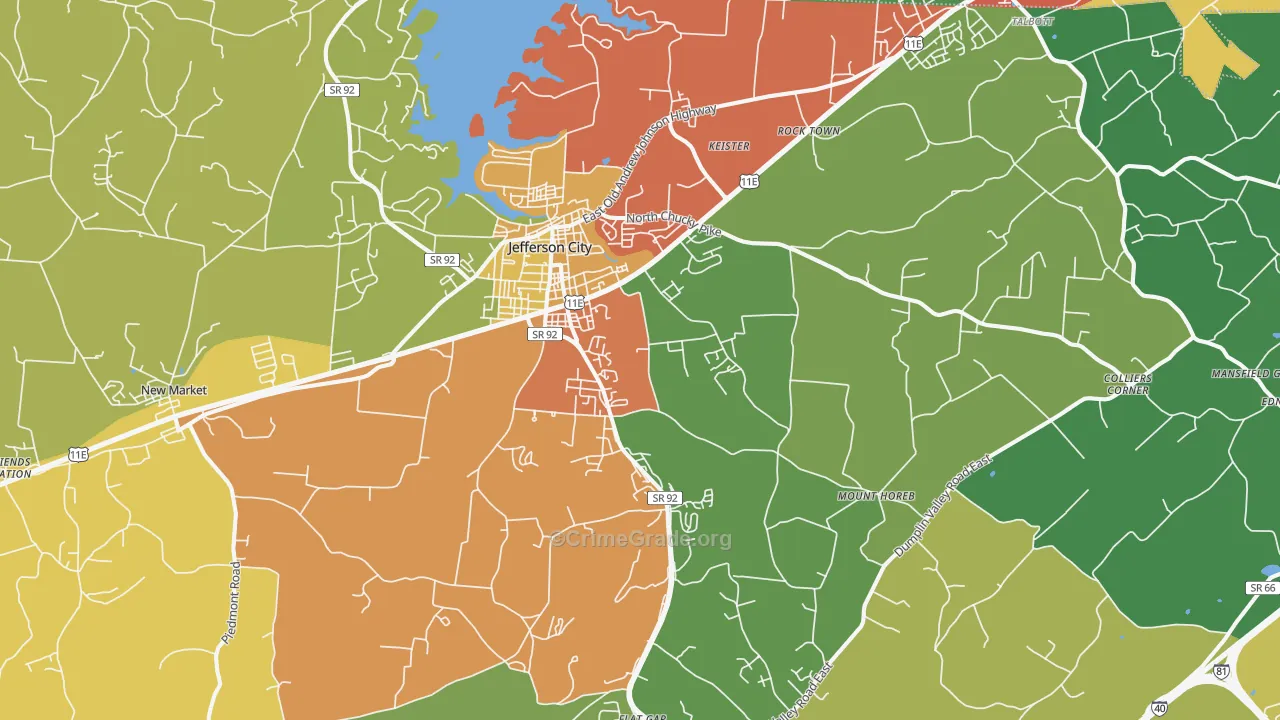 Jefferson City, TN Map of Theft Rates