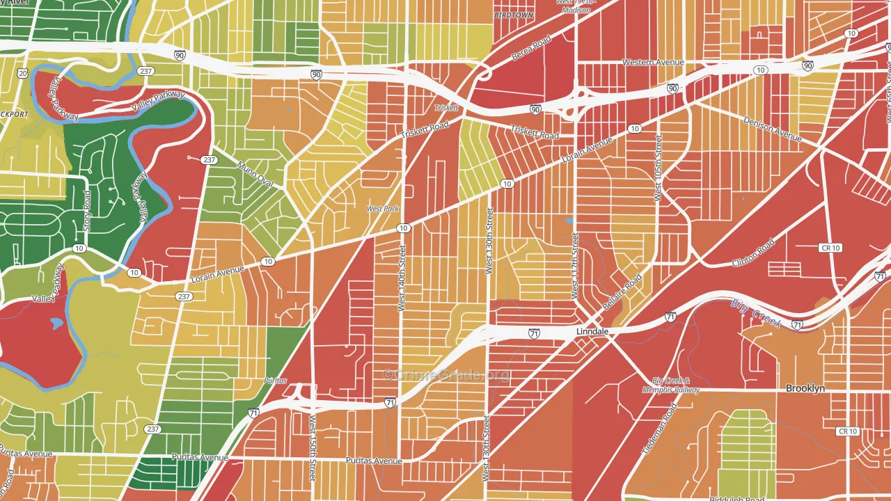 Jefferson, Cleveland, OH Map of Theft Rates