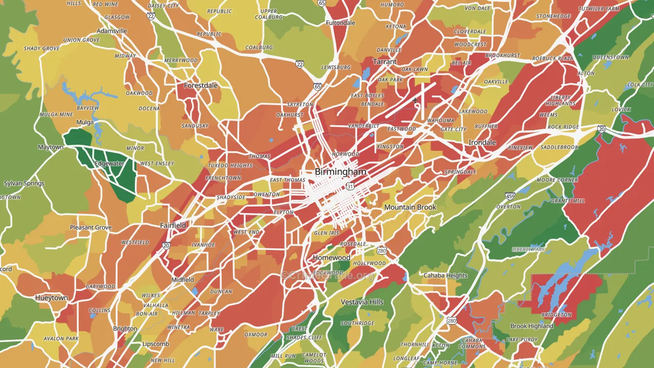 Jefferson County, AL Map of Theft Rates