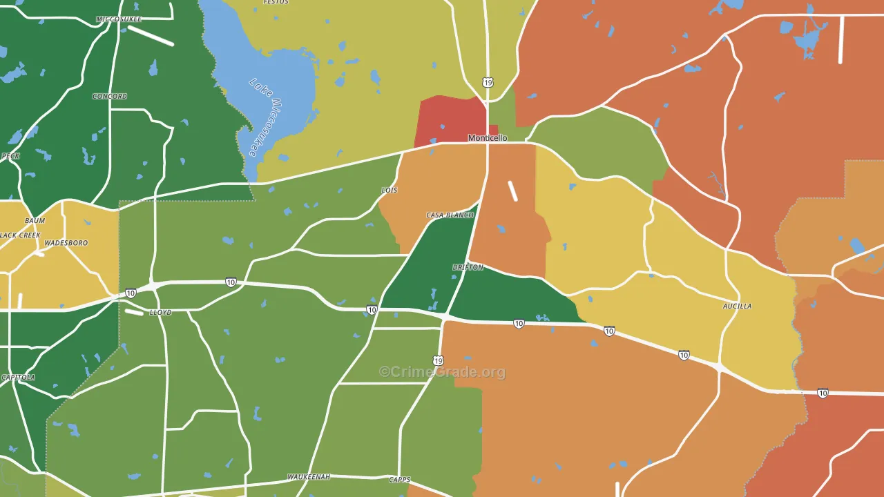 Jefferson County, FL Map of Theft Rates