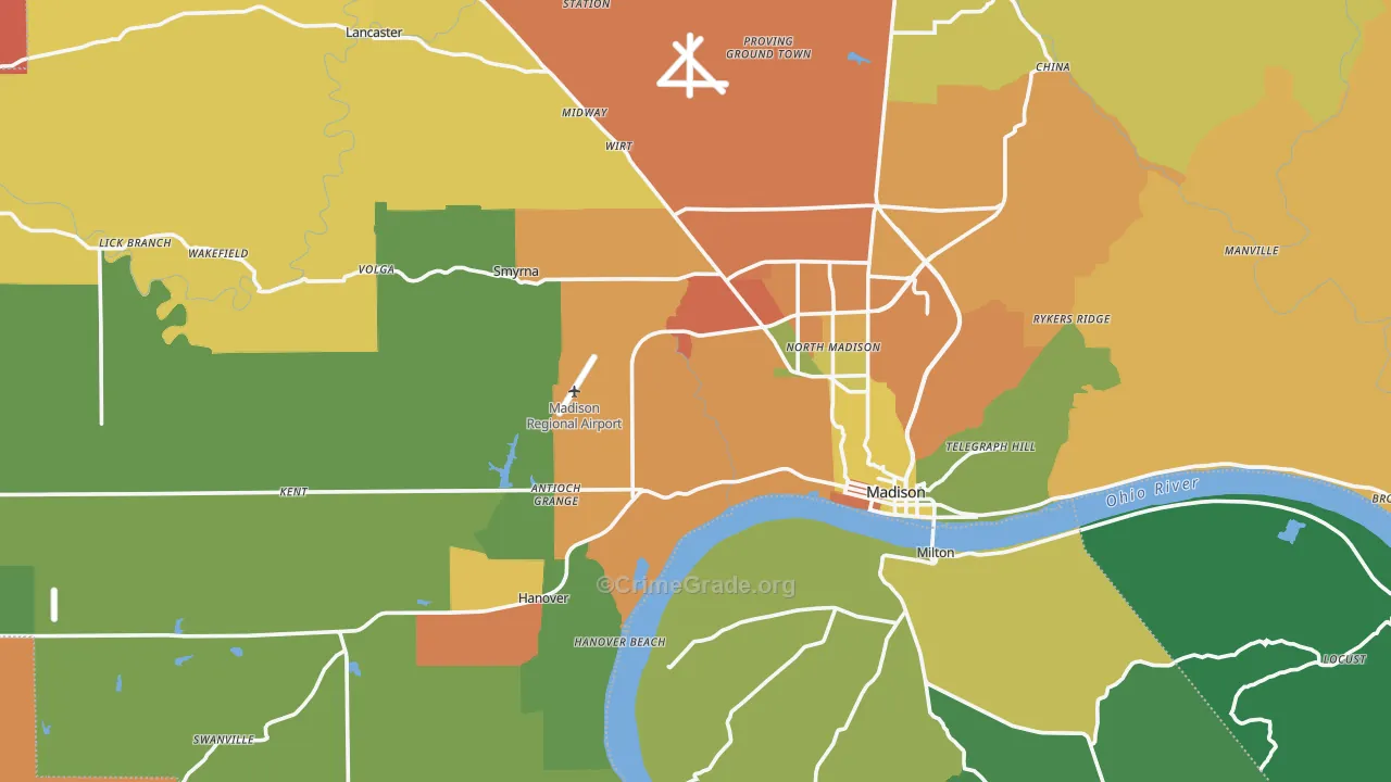 Jefferson County, IN Map of Theft Rates