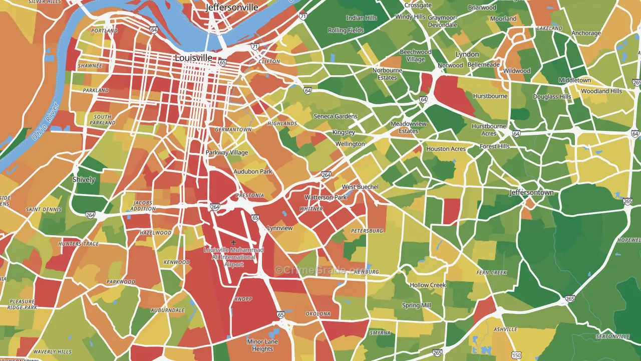 Jefferson County, KY Map of Theft Rates
