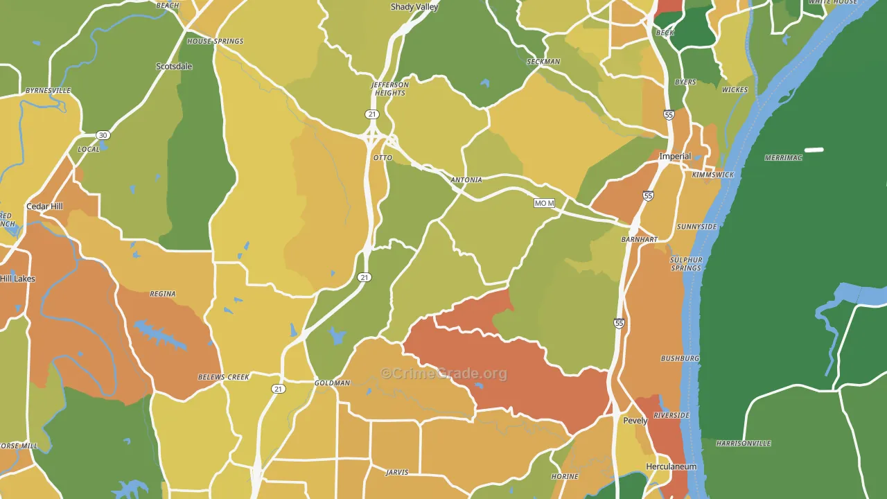 Jefferson County, MO Map of Theft Rates