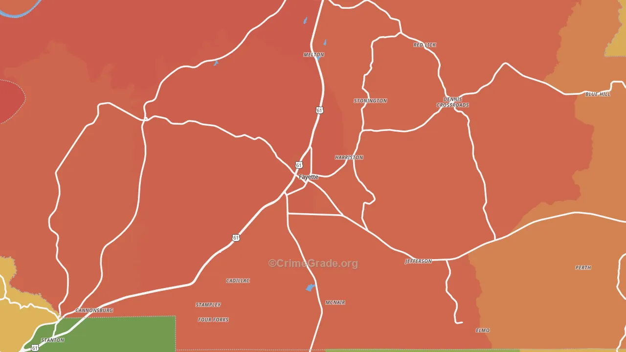 Jefferson County, MS Map of Theft Rates