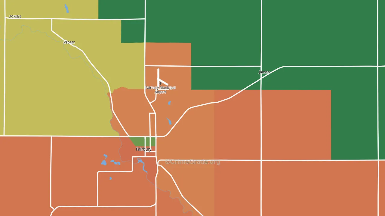 Jefferson County, NE Map of Theft Rates