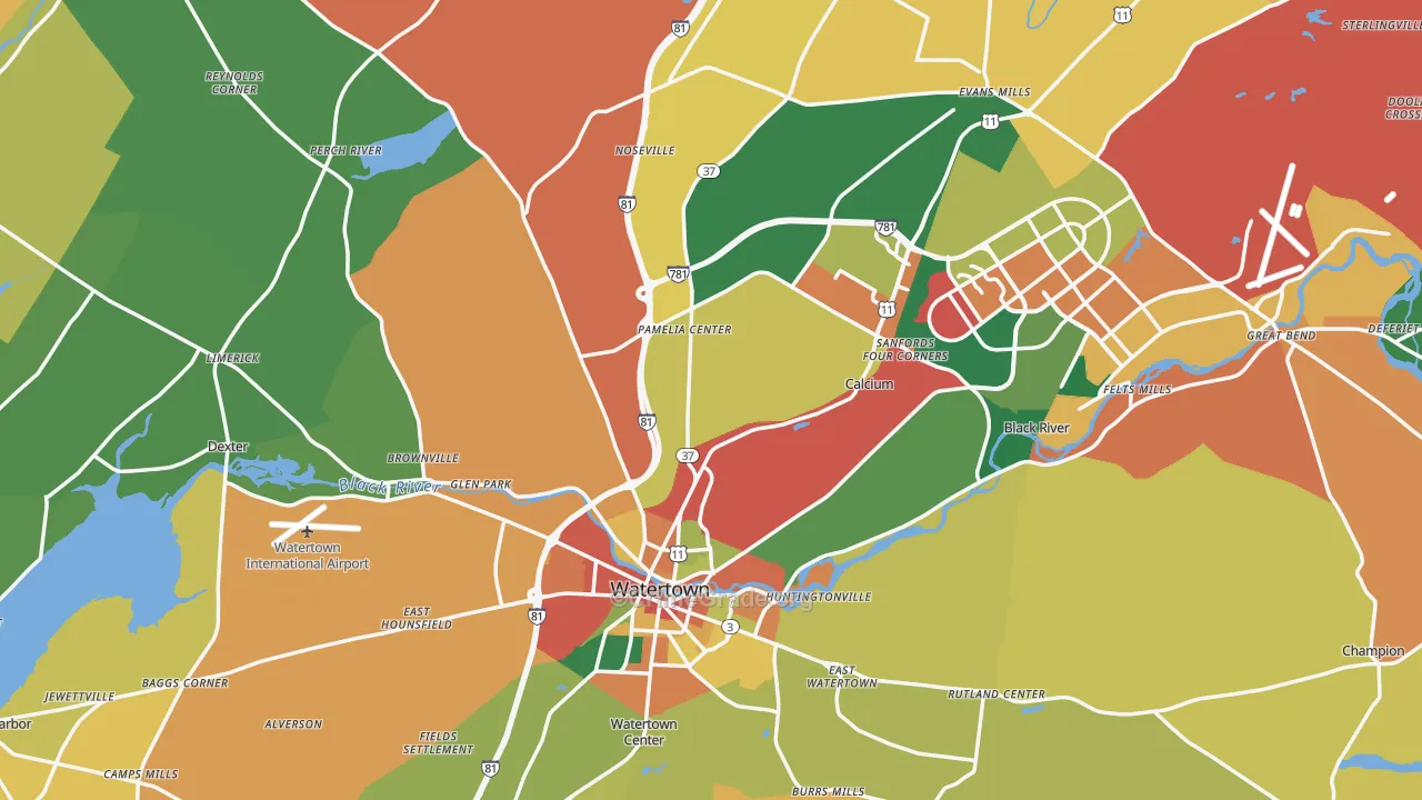 Jefferson County, NY Map of Theft Rates