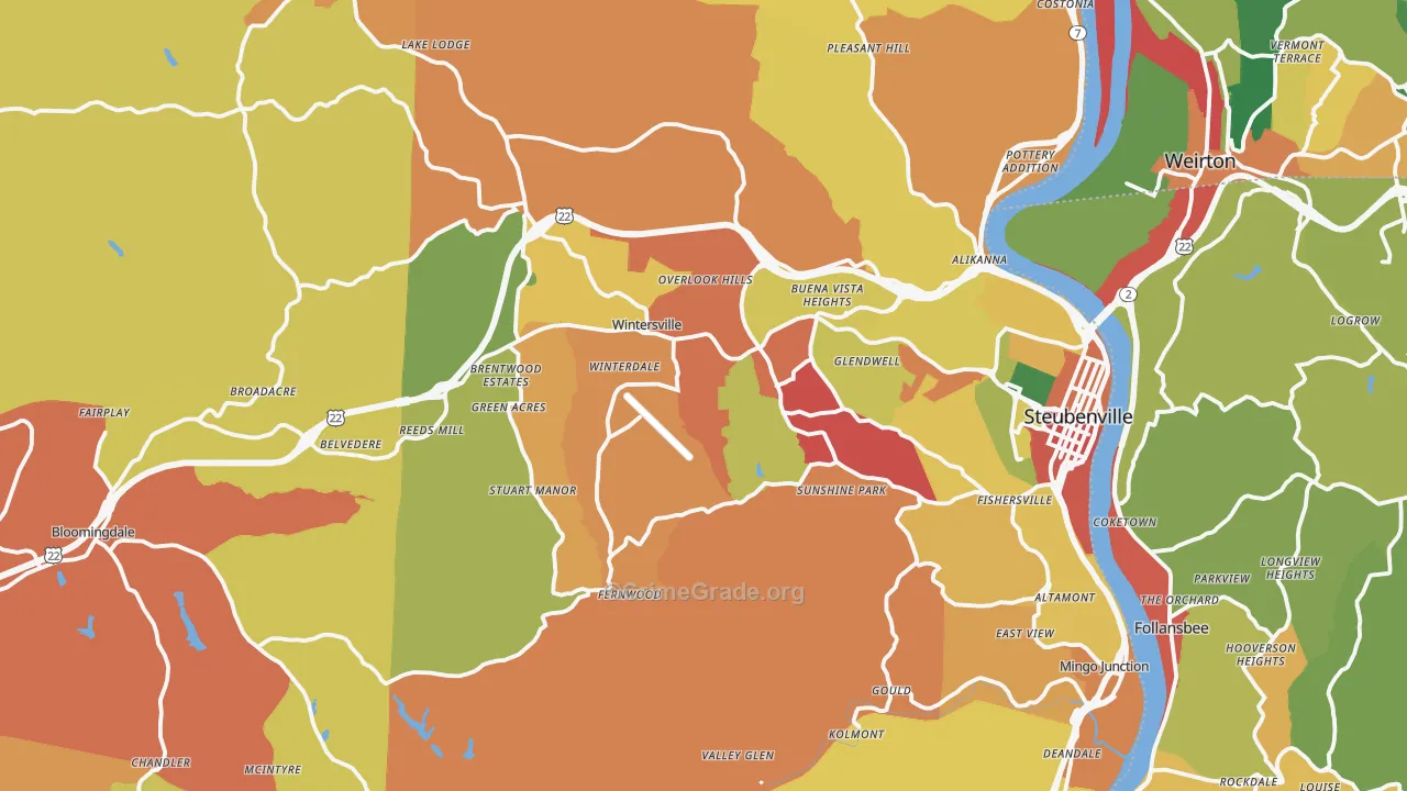 Jefferson County, OH Map of Theft Rates