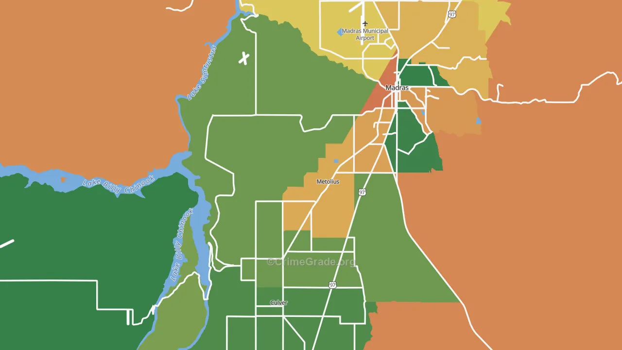 Jefferson County, OR Map of Theft Rates
