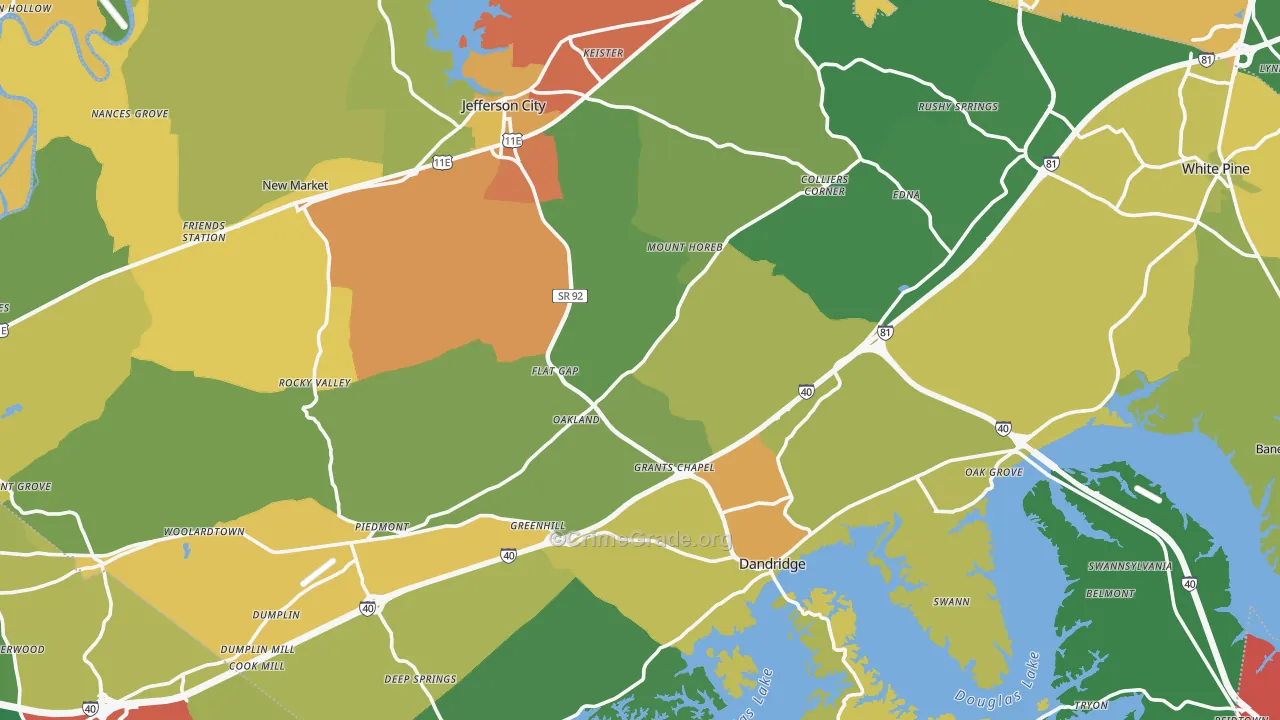 Jefferson County, TN Map of Theft Rates