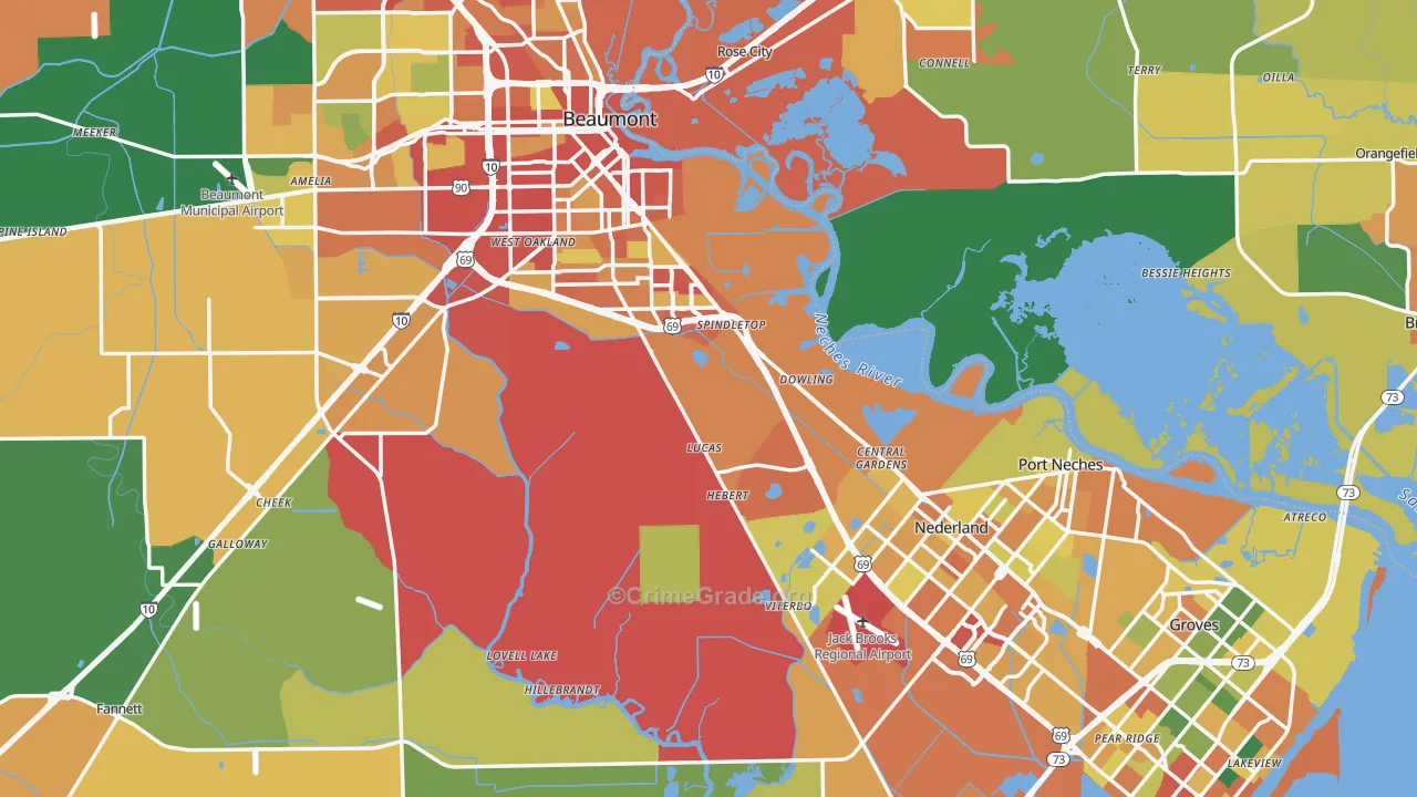 Jefferson County, TX Map of Theft Rates
