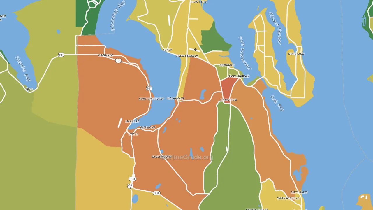 Jefferson County, WA Map of Theft Rates