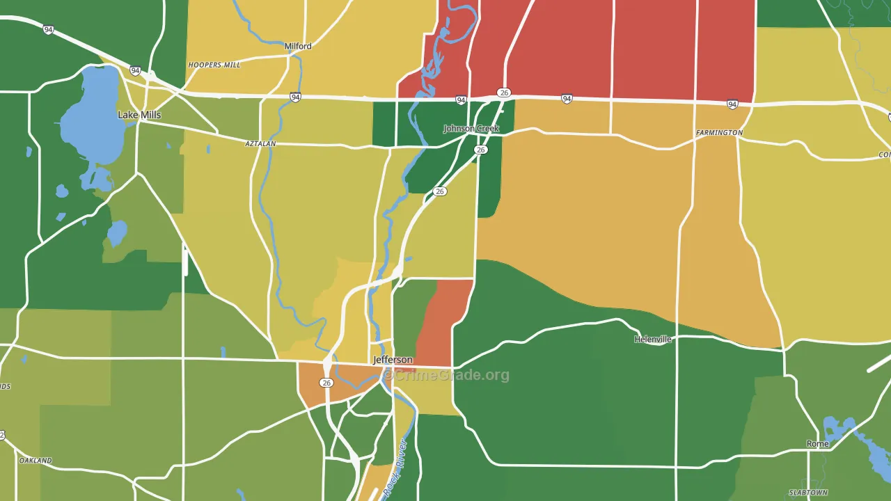 Jefferson County, WI Map of Theft Rates