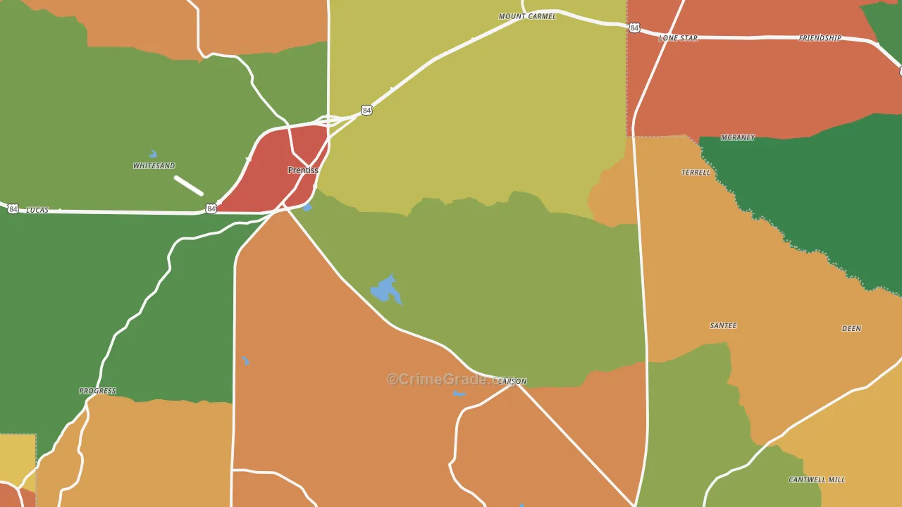 Jefferson Davis County, MS Map of Theft Rates
