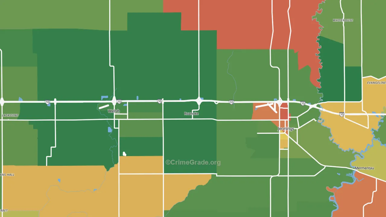 Jefferson Davis Parish, LA Map of Theft Rates