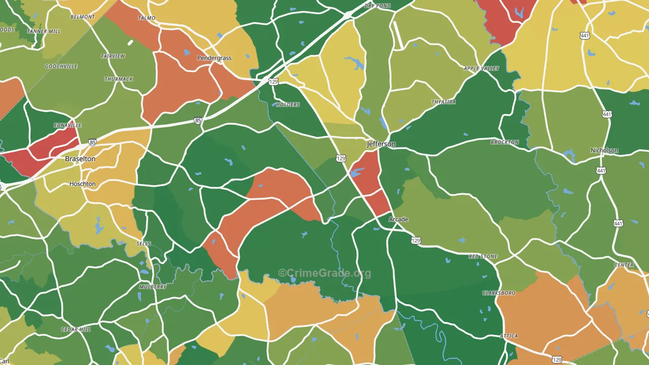Jefferson, GA Map of Theft Rates
