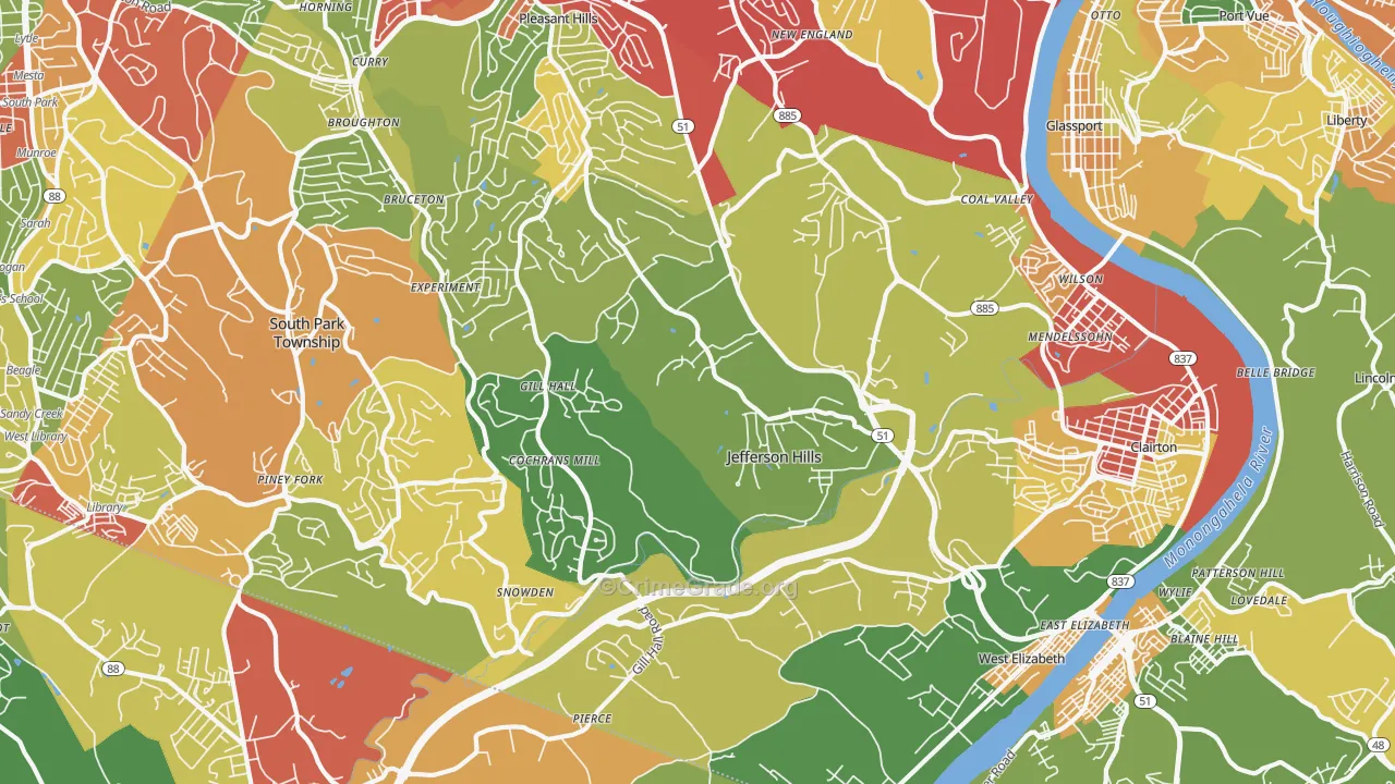 Jefferson Hills, PA Map of Theft Rates