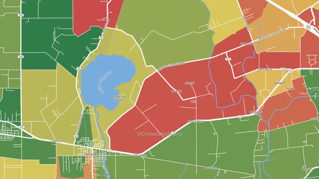 Jefferson Island, LA Map of Theft Rates
