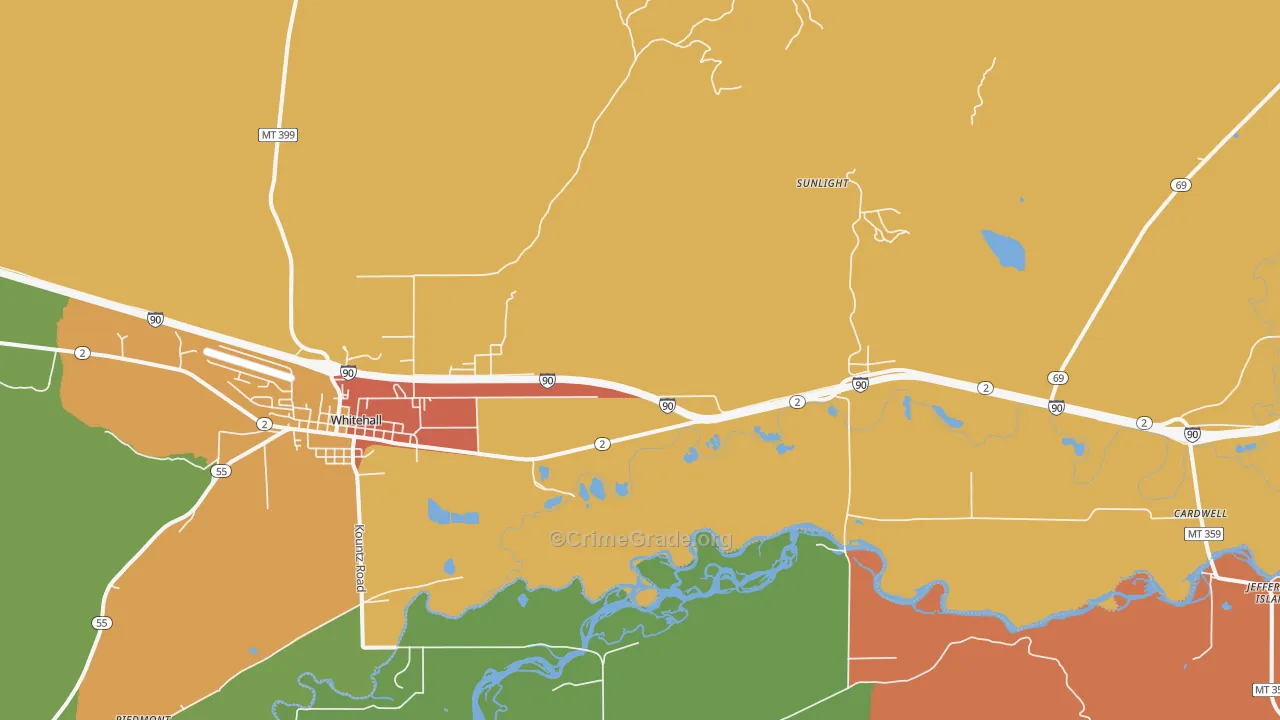 Jefferson Island, MT Map of Theft Rates