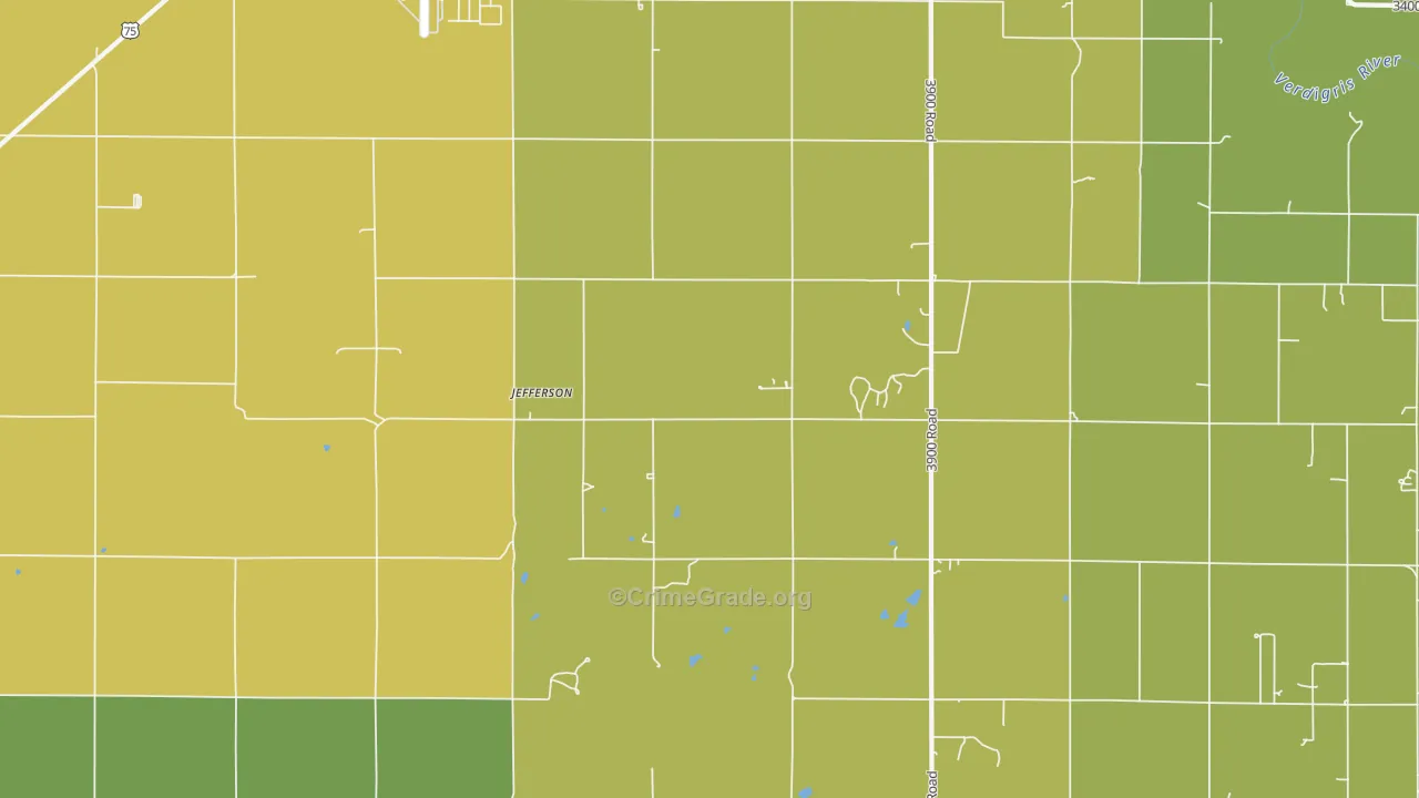 Jefferson, KS Map of Theft Rates
