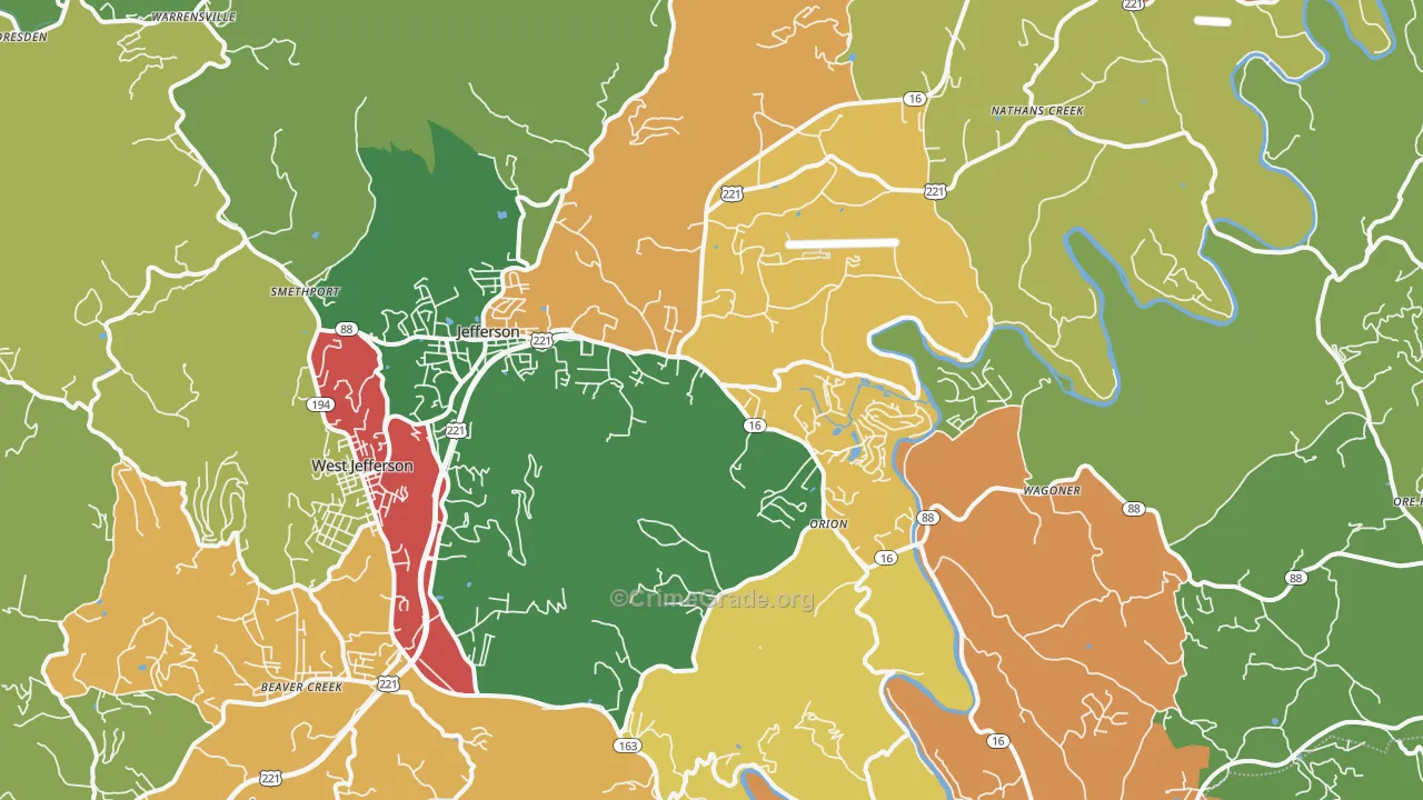 Jefferson, NC Map of Theft Rates