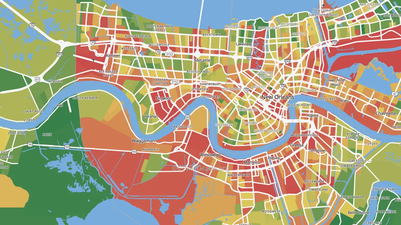 Jefferson Parish, LA Map of Theft Rates