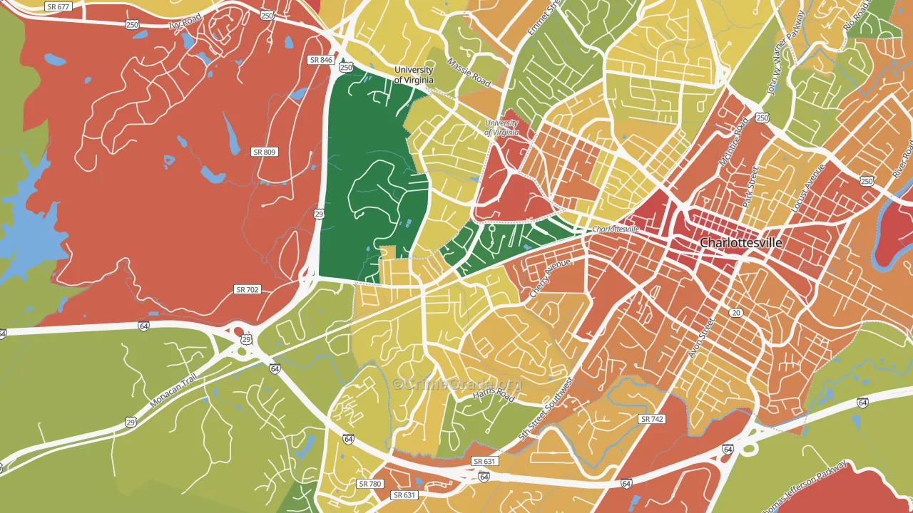 Jefferson Park, Charlottesville, VA Map of Theft Rates
