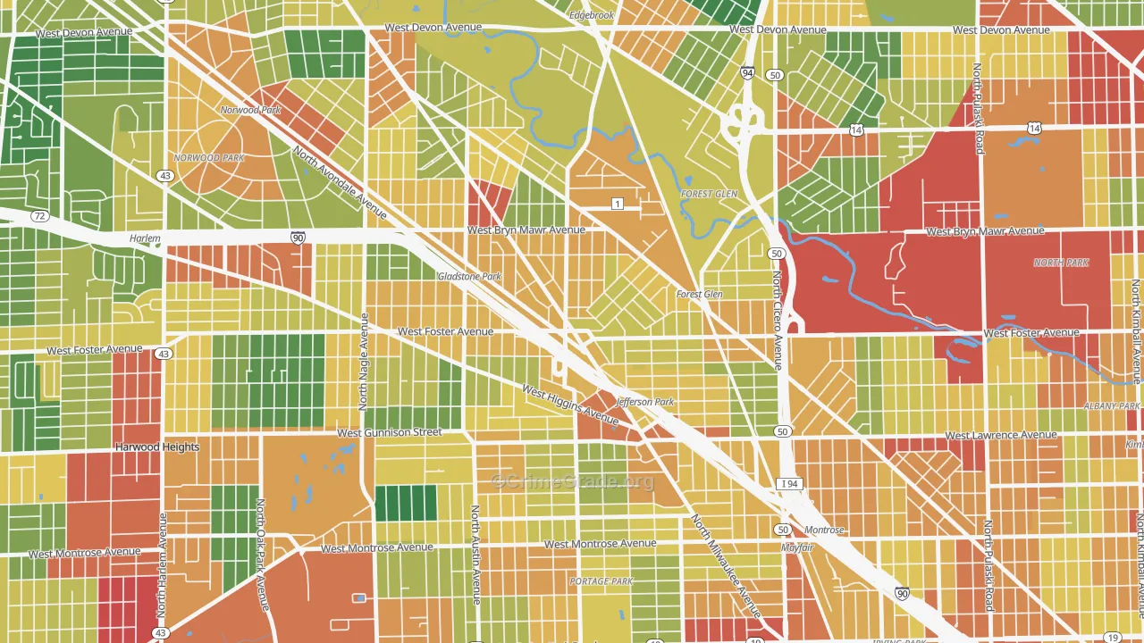 Jefferson Park, Chicago, IL Map of Theft Rates