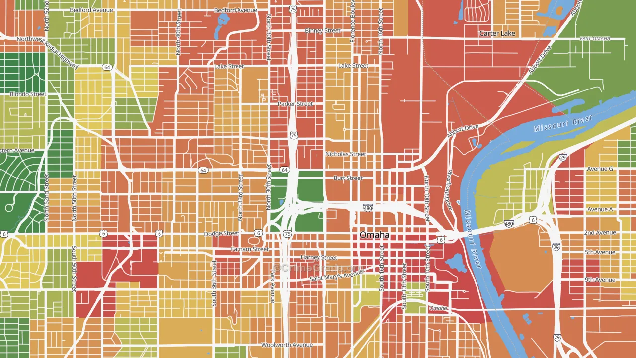 Jefferson Square, Omaha, NE Map of Theft Rates