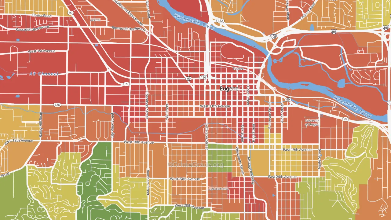 Jefferson Westside, Eugene, OR Map of Theft Rates