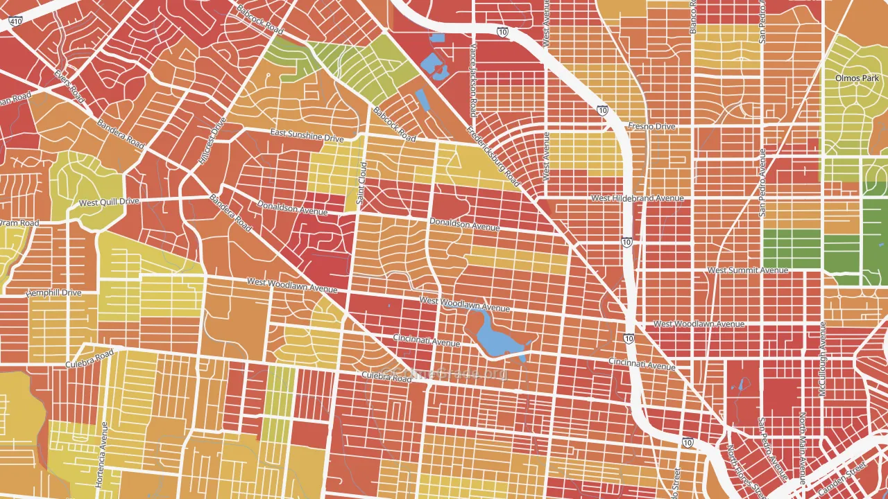 Jefferson-Woodlawn Lake, San Antonio, TX Map of Theft Rates