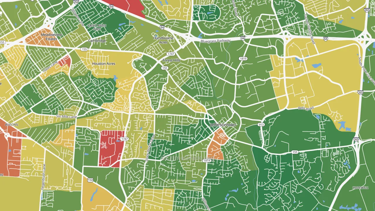 Jeffersontown, KY Map of Theft Rates