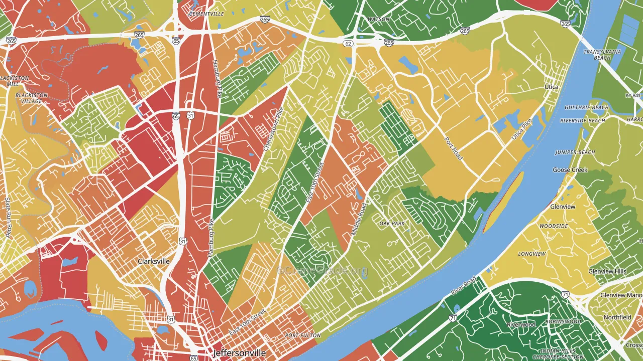 Jeffersonville, IN Map of Theft Rates