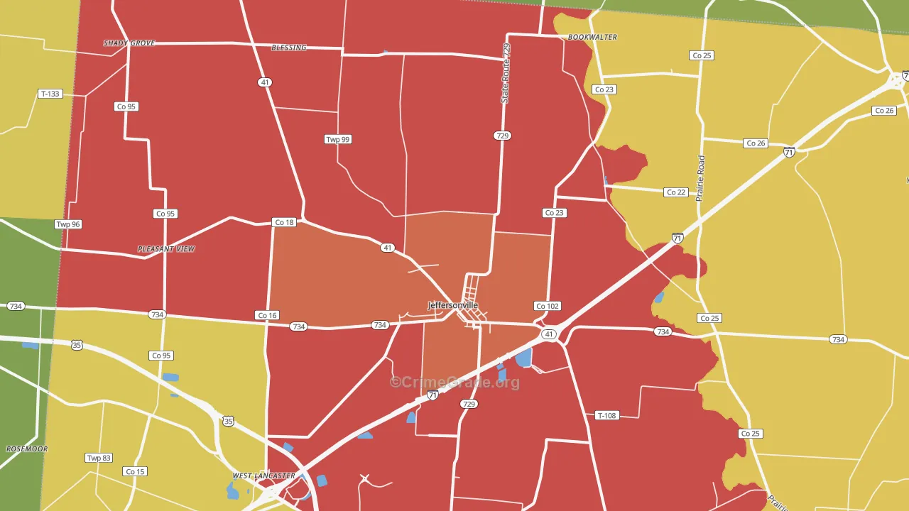 Jeffersonville, OH Map of Theft Rates
