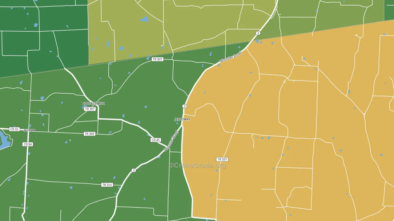 Jelloway, OH Map of Theft Rates