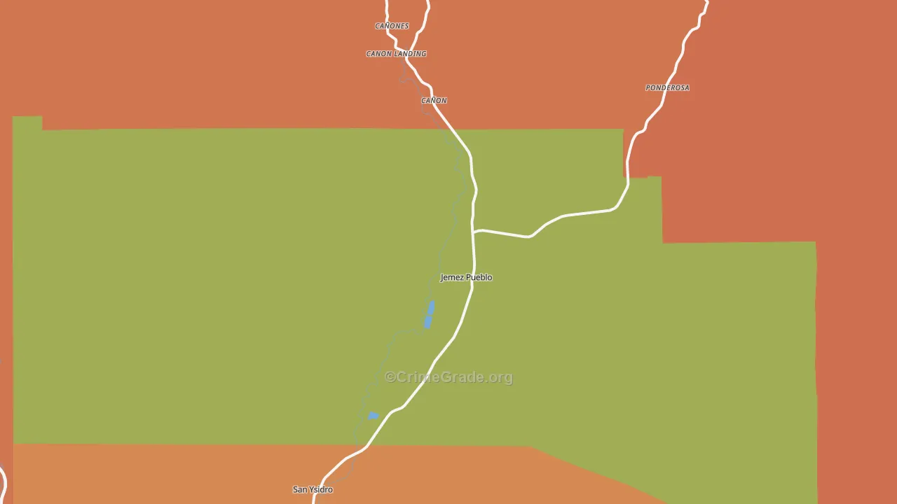Jemez Pueblo, NM Map of Theft Rates